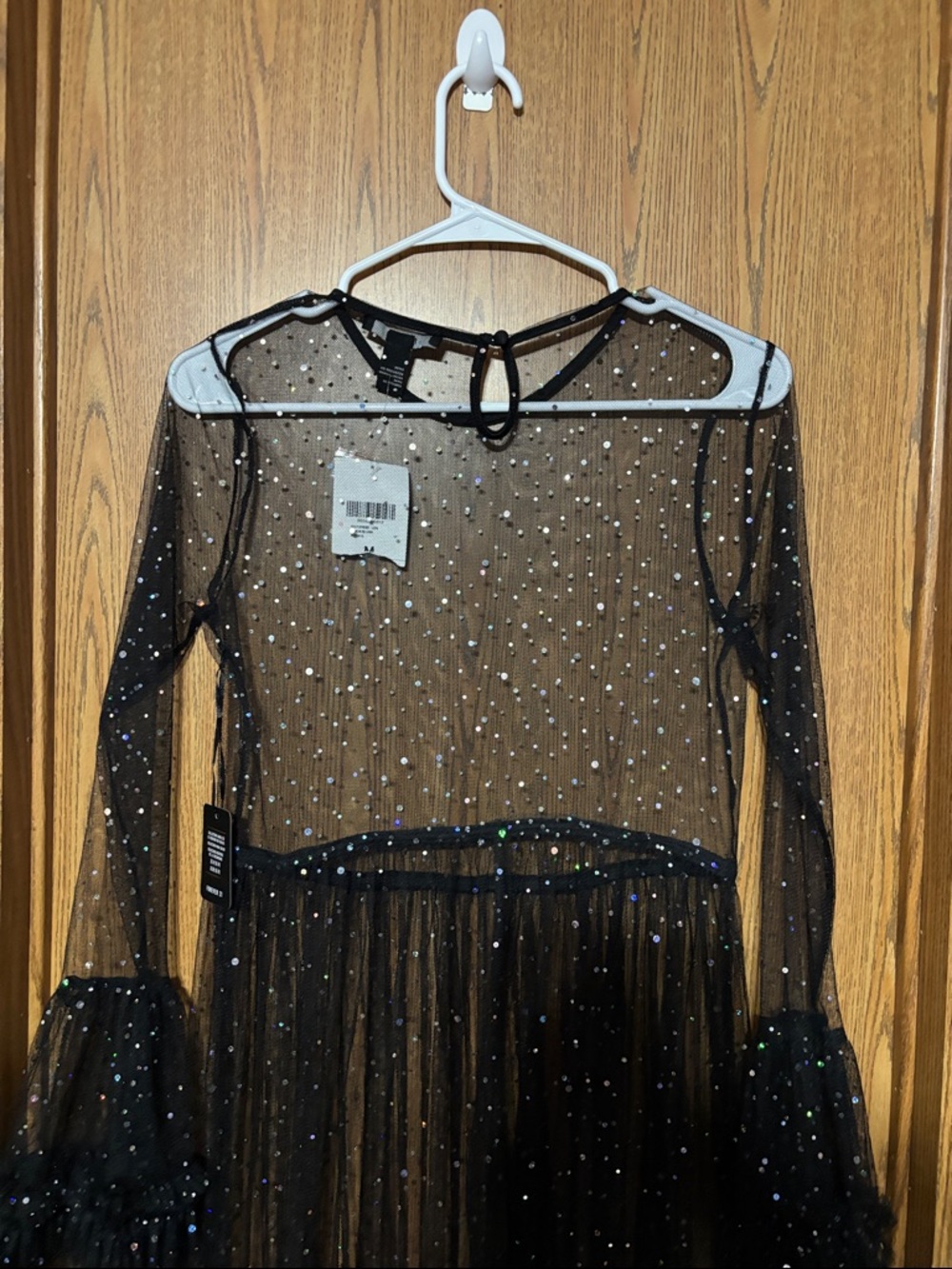 Forever 21 Black Sheer Mesh Maxi Dress with Sparkle - Picture 7 of 8